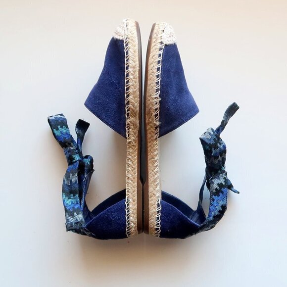 SCHUTZ Blue Suede & Canvas Espadrille Flats with Ties Size 8.5 - Picture 10 of 16